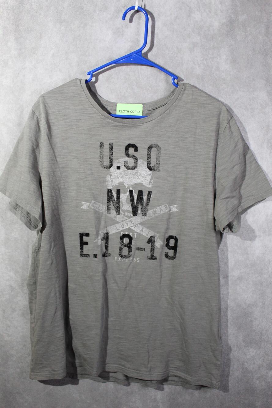 Express Shirt Mens L Gray Short Sleeve Graphic Crewneck Cotton Tagless